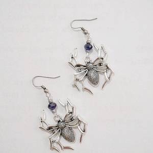 Σκουλαρίκι αράχνη με ημιπολύτιμες, κρεμαστά Spider earrings - ημιπολύτιμες πέτρες, χάντρες, μεταλλικά στοιχεία, κρεμαστά, γάντζος