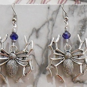 Σκουλαρίκι αράχνη με ημιπολύτιμες, κρεμαστά Spider earrings - ημιπολύτιμες πέτρες, χάντρες, μεταλλικά στοιχεία, κρεμαστά, γάντζος - 3