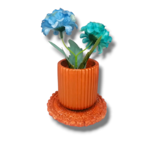 Σετ Χειροποίητο concrete φυτοδοχείο με λουλούδια και το coaster του - βάζα & μπολ, τσιμέντο, γύψος
