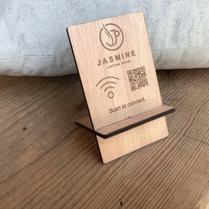 Ξύλινο Σταντ με WIFI QR CODE για Σπίτι , Κατάστημα, Καφετέρια, Γραφείο - personalised - 4