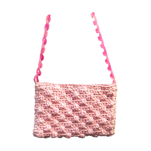 Πλεκτή τσάντα βαμβακερή ροζ (27*17)εκ - νήμα, φάκελοι, χιαστί, all day, πλεκτές τσάντες - 2