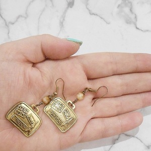 Σκουλαρίκια με μεταλλικά στοιχεία και χάντρες Travel earrings - γυαλί, μικρά, μεταλλικά στοιχεία, κρεμαστά, γάντζος - 4