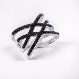 Ατσάλινο Δαχτυλίδι JOAN σε ασημί χρώμα με μαύρα Ζιρκγόν ,αυξομειούμενο μέγεθος-Αντίγραφο - γεωμετρικά σχέδια, ατσάλι, αυξομειούμενα, φθηνά - 2