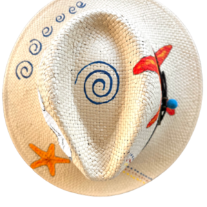 Καπέλο ζωγραφισμένο χειροποίητο Handpainted seabird κοχύλι - ψάθινα - 3