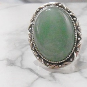 Αυξομειούμενο δαχτυλίδι με ημιπολύτιμη πέτρα Green Aventurine - ημιπολύτιμες πέτρες, ατσάλι, μεγάλα, αυξομειούμενα