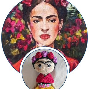 Χειροποίητη πλεκτή κούκλα Frida Kahlo - crochet, λούτρινα, amigurumi, πλεχτή κούκλα - 3