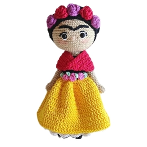 Χειροποίητη πλεκτή κούκλα Frida Kahlo - crochet, λούτρινα, amigurumi, πλεχτή κούκλα