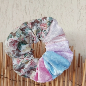 Λαστιχάκι/scrunchie vintage floral patch - ύφασμα, vintage, λουλούδια, χειροποίητα, λαστιχάκια μαλλιών - 2