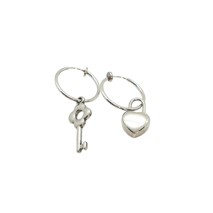 Σκουλαρίκια κρίκοι ατσάλινοι "Λουκέτο και Κλειδί" - 18mm - κλειδί, κρίκοι, ατσάλι, μεγάλα