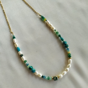 SUMMER COLLECTION|TURQUOISE & FOUXIA necklace| Κολιέ από μαργαριτάρια, ημιπολύτιμες χάντρες και κεραμικά κυβάκια - ημιπολύτιμες πέτρες, μαργαριτάρι, επιχρυσωμένα, ατσάλι, layering - 3