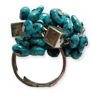 Χειροποίητο γυναικείο δαχτυλίδι με χάντρες, από κράμα μετάλλων -RIN16 - ορείχαλκος, μεγάλα, αυξομειούμενα - 2