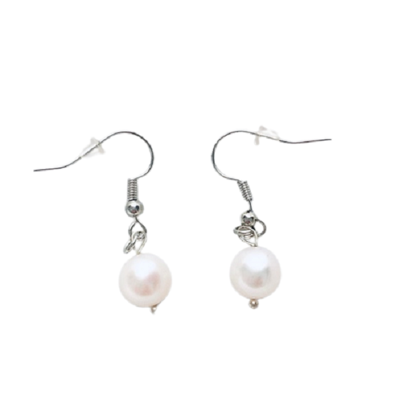 Χειροποίητα κρεμαστά σκουλαρίκια με φυσικά μαργαριτάρια (fresh water pearl) 3,5 εκ - ημιπολύτιμες πέτρες, μικρά, κρεμαστά, νυφικά