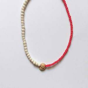 Red sun necklace - κοχύλι, πηλός, κοντά, πέρλες - 2