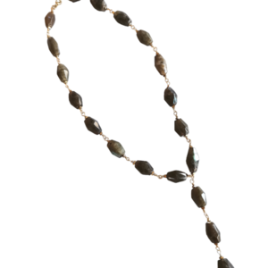 Link chain με λαμπραντορίτη και αιματίτες - ημιπολύτιμες πέτρες, επιχρυσωμένα, κοντά, ατσάλι, ροζάριο