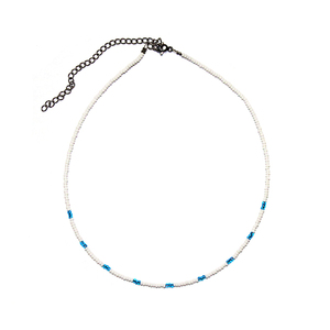 Κολιέ με λευκές και γαλάζιες χάντρες - Little Waves - τσόκερ, χάντρες, κοντά, ατσάλι, seed beads