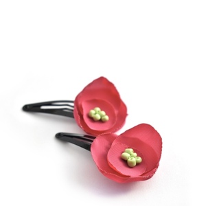 Hair clips με φουξ λουλούδια και κεντημένες λαχανί χάντρες - αξεσουάρ μαλλιών, hair clips