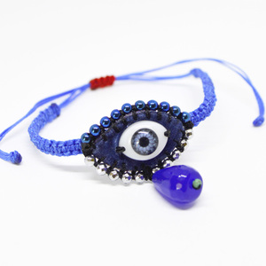 Βραχιόλι κεντητό evil eye μπλε με δάκρυ αχάτη - ημιπολύτιμες πέτρες, μακραμέ, μάτι, boho, αυξομειούμενα