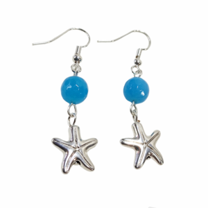 Σκουλαρίκια αστερίες με μπλε χάντρα νεφρίτη - επάργυρα, αστερίας, κρεμαστά, zamak, φθηνά