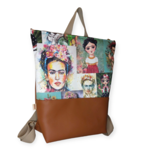 Backpack Frida Kahlo καφέ-ταμπά 35*33*9cm - ύφασμα, πλάτης, all day, frida kahlo - 3