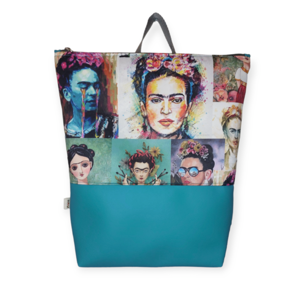 Backpack Frida Kahlo πετρόλ - ύφασμα, πλάτης, μεγάλες, all day, δερματίνη