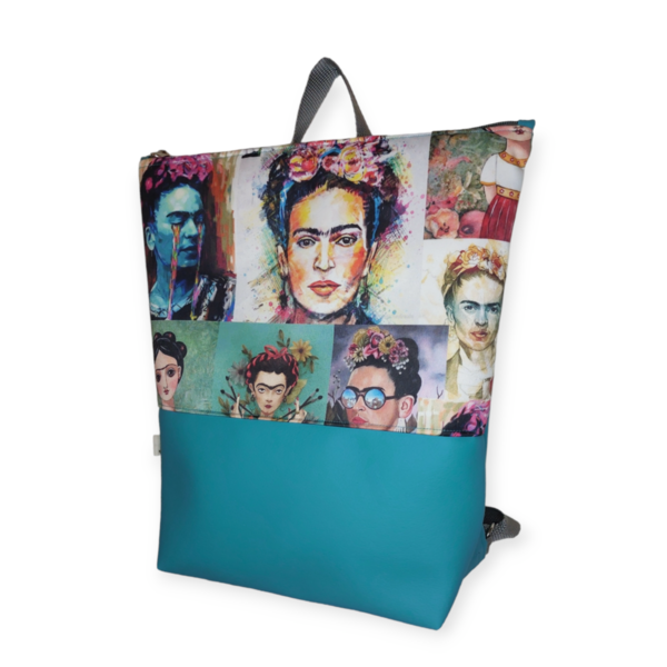 Backpack Frida Kahlo πετρόλ - ύφασμα, πλάτης, μεγάλες, all day, δερματίνη - 3