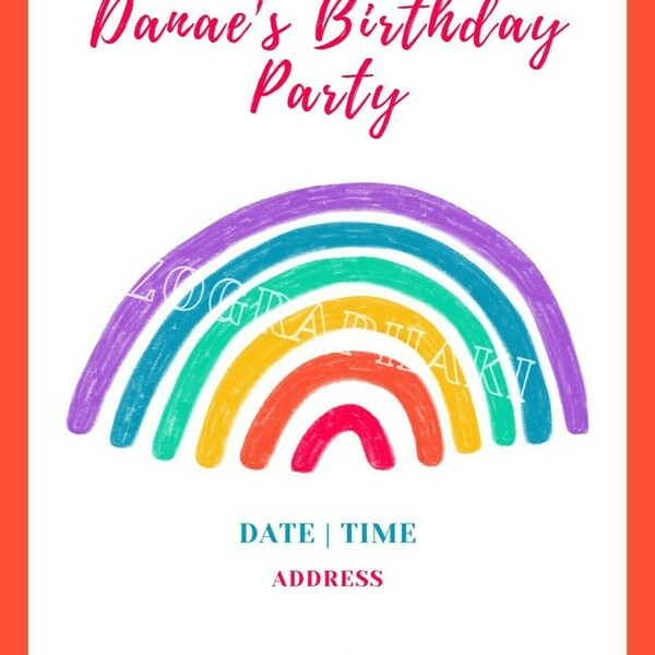 Rainbow Birthday party E-Invitation - κορίτσι, customized, birthday