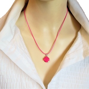 Cord necklace με σταυρό από χαολίτη, 27εκ. - ημιπολύτιμες πέτρες, σταυρός, τσόκερ, κοντά, δώρα για γυναίκες - 2