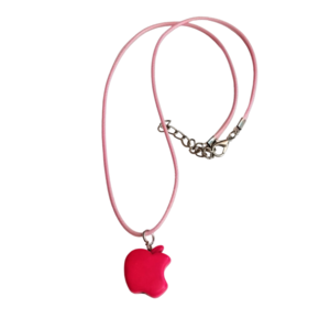 Cord necklace με φούξια μηλαράκι από χαολίτη, 27εκ. - ημιπολύτιμες πέτρες, τσόκερ, κοντά, boho, δώρα για γυναίκες