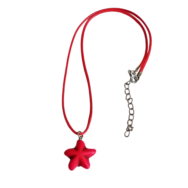 Cord necklace με φούξια αστερία από χαολίτη, 27εκ. - ημιπολύτιμες πέτρες, κοχύλι, τσόκερ, κοντά, δώρα για γυναίκες