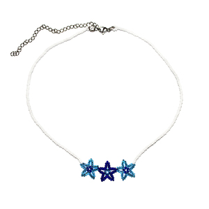 Κολιέ με αστέρια από γυάλινες χάντρες - Blue Stars - αστέρι, τσόκερ, χάντρες, κοντά, seed beads