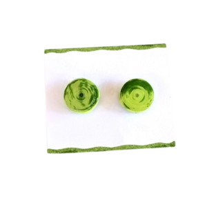 Σκουλαρίκια "Λαβύρινθος" πράσινα, διάμ: 2εκ. - χαρτί, χειροποίητα, καρφωτά, φθηνά