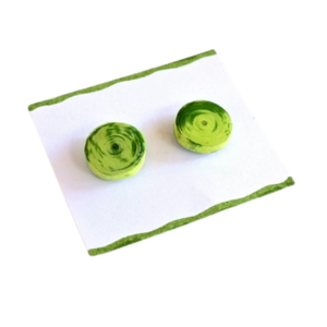 Σκουλαρίκια "Λαβύρινθος" πράσινα, διάμ: 2εκ. - χαρτί, χειροποίητα, καρφωτά, φθηνά - 4