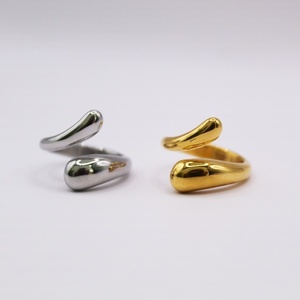 Δαχτυλίδι ατσάλινο σε χρυσό η ασημί χρώμα με σχέδιο σαν διπλή σταγόνα Νο 17 18 19 - γεωμετρικά σχέδια, ατσάλι, σταθερά, μεγάλα - 3