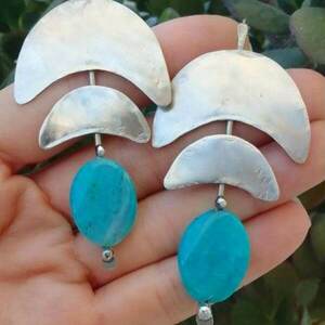 Σκουλαρίκια γαλάζιος αχάτης - ημιπολύτιμες πέτρες, αχάτης, χειροποίητα, μεγάλα