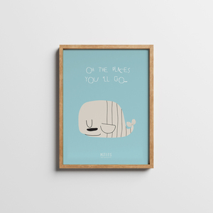 Παιδικό ξύλινο κάδρο με αφίσα 21x30cm | DIVE INTO THE BLUE SEA | Χαρτί illustration 200gr - πίνακες & κάδρα, παιδικό δωμάτιο, δώρο για βάφτιση, παιδικά κάδρα