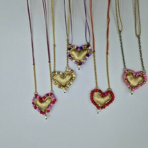 Κολιέ δερμάτινη καρδιά 3 σε 1 - ροζ χρυσό - δέρμα, χρυσό, καρδιά, μακραμέ, ατσάλι, seed beads - 4