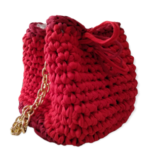 Χειροποίητη πλεκτή καθημερινή γυναικεία τσάντα ώμου πουγκί κόκκινο -KA036 - νήμα, ώμου, πουγκί, all day, πλεκτές τσάντες