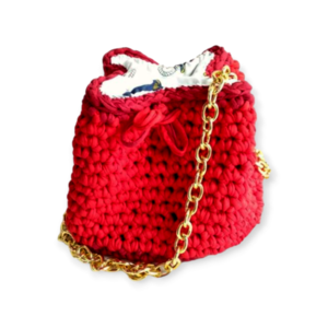 Χειροποίητη πλεκτή καθημερινή γυναικεία τσάντα ώμου πουγκί κόκκινο -KA036 - νήμα, ώμου, πουγκί, all day, πλεκτές τσάντες - 2