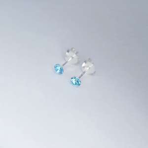 Μίνι ασημένια 925° σκουλαρίκια με μπλε ζιργκόν - στρας, ασήμι 925, καρφωτά, μικρά, φθηνά