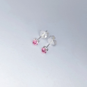 Μίνι ασημένια 925° σκουλαρίκια με ροζ ζιργκόν - στρας, ασήμι 925, καρφωτά, μικρά, φθηνά - 2