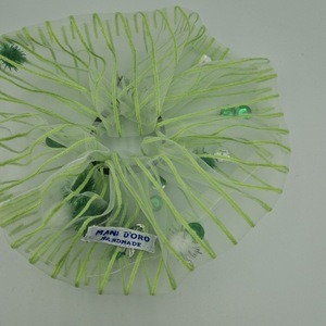 XL λαστιχάκι για τα μαλλιά - διάφανο λαχανί με πράσινα πον πον και πούλιες - ύφασμα, λαστιχάκια μαλλιών