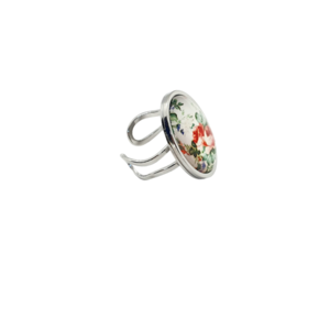 Δαχτυλίδι ατσάλινο με υγρό γυαλί " Floral " - γυαλί, λουλούδι, μεγάλα, αυξομειούμενα - 2