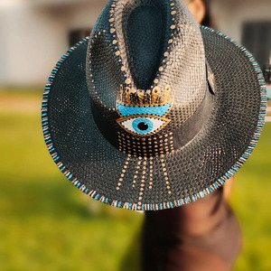 Ψάθινο καπέλο-Panama style - ζωγραφισμένα στο χέρι, απαραίτητα καλοκαιρινά αξεσουάρ, boho, ψάθινα - 2