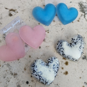 "Hearts" μεγάλα καρφωτά σκουλαρίκια από υγρό γυαλί - γυαλί, καρφωτά, ατσάλι, μεγάλα, καρφάκι - 2