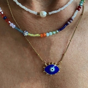 Blue Eye necklace - charms, μάτι, ατσάλι, μπλε χάντρα