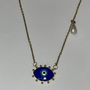 Blue Eye necklace - charms, μάτι, ατσάλι, μπλε χάντρα - 2