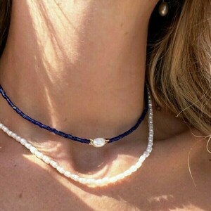 Classic Almmar Single Pearl Beaded Necklace - τσόκερ, χάντρες, κοντά, πέρλες, seed beads