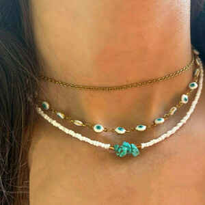 Classic Almmar Blue Seashell & Beads Necklace - κοχύλι, τσόκερ, χάντρες, κοντά, seed beads