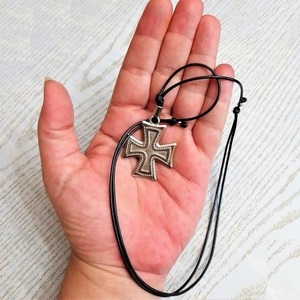 Μαλτέζικος σταυρός, μαύρο snake cord, 46εκ. - κολιέ, κορδόνια, δώρα για άντρες, σταυροί - 4