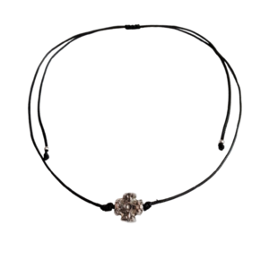 Cord necklace μαύρο με μεταλλικό σταυρό, 32εκ. - ορείχαλκος, σταυρός, τσόκερ, κοντά, boho